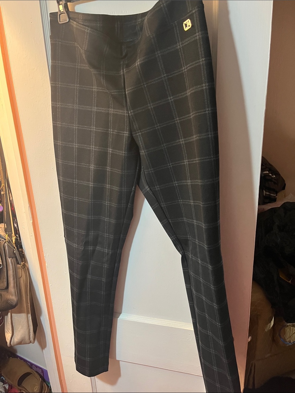 Calvin Klein Black Windowpane Plaid Slim Dress Pants